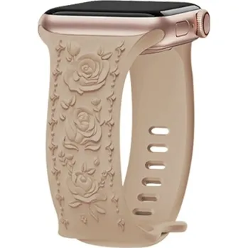 Příslušenství k chytrým hodinkám Silikonový řemínek s vyrytým vzorem růže pro Apple Watch 42/44/45/46/49mm Barva: Béžová tmavá, Typ: 8