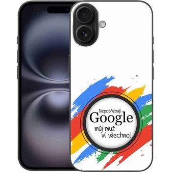 Pouzdro na mobilní telefon Gelový kryt mmCase na iPhone 16 Plus - muž ví všechno bílé pozadí