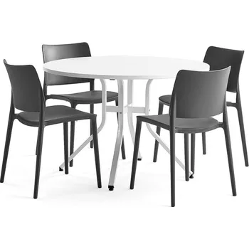 Jídelní set Sestava Various + Rio, 1 stůl a 4 antracitové židle