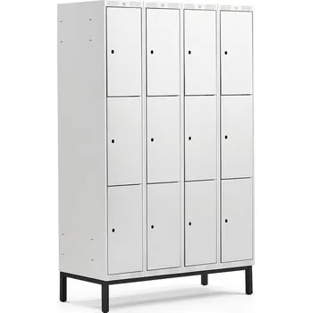 Šatní skříň Boxová šatní skříň CLASSIC, s nohami, 4 sekce, 12 boxů, 1940x1200x550 mm, šedé dveře