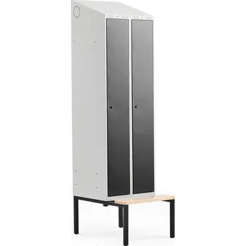 Šatní skříň Šatní skříňka CLASSIC, šikmá střecha, s lavicí, 2 sekce, 2290x600x550 mm, černé dveře