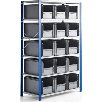 Dílenský regál Regál s přepravkami FRASER + MIX, 15 přepravek, 2100x1365x600 mm