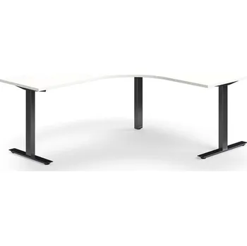 Psací stůl Rohový psací stůl QBUS, T-nohy, 1600x2000 mm, černá podnož, bílá