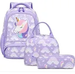 Meiso Dívčí školní batoh set 3v1 Jednorožec Fialový 17L Meisohua 97k-cube