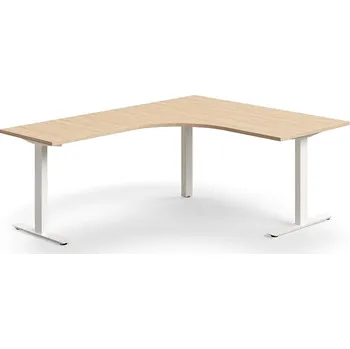 Psací stůl Rohový psací stůl QBUS, T-nohy, 1600x2000 mm, bílá podnož, dub