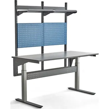 Dílenský stůl Výškově nastavitelný pracovní stůl VERVE, 200 kg, 1600x800 mm, panel na nářadí a police