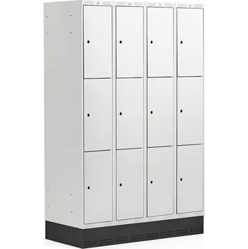Šatní skříň Boxová šatní skříň CLASSIC, se soklem, 4 sekce, 12 boxů, 1890x1200x550 mm, šedé dveře