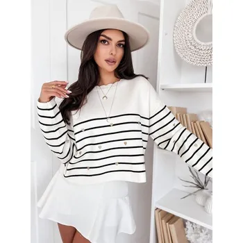 Dámský svetr Dstreet Dámský ecru svetr s černými pruhy Veloria