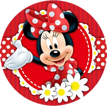 Koberec Disney Kruhový koberec červený ⌀120cm - Myška Minnie a kopretiny