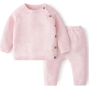 Kojenecká souprava 2-dílná kojenecká pletená souprava svetřík dlouhý rukáv a tepláčky Barva: Růžová, Velikost: 12-18 měsíců