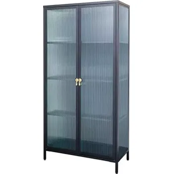 Šatní skříň Vitrína AMSTERDAM 160 CM černá vroubkované sklo