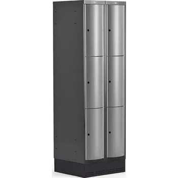 Šatní skříň Boxová šatní skříň CURVE, 2 sekce, 6 boxů, 1890x600x550 mm, sokl, šedé dveře