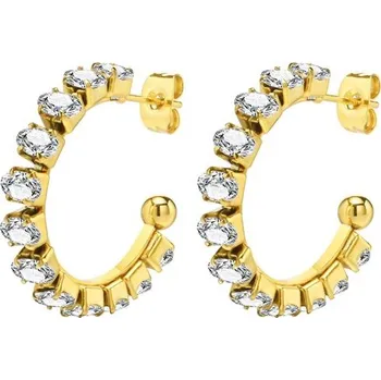 Náušnice Náušnice z chirurgické oceli půlkruhy s krystaly 27mm Zlaté Titan Jewerly EH-511