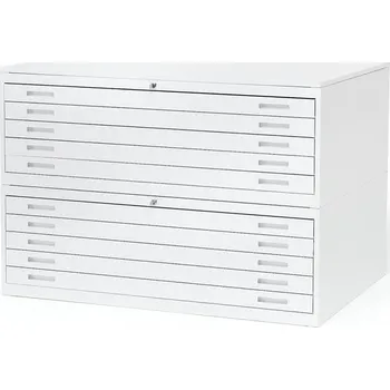 Archivační box Skříň na výkresy SKETCH, 10 zásuvek, A0, plechová vrchní deska, bílá