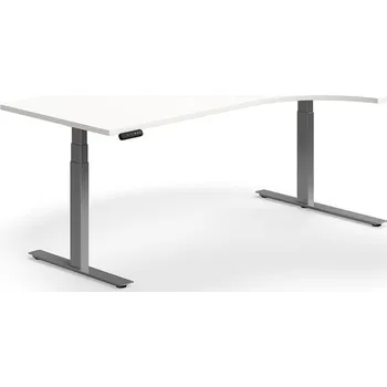 Psací stůl Výškově nastavitelný stůl QBUS, rohový, 2000x1200 mm, stříbrná podnož, bílá