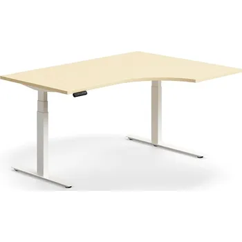 Psací stůl Výškově nastavitelný stůl QBUS, rohový, 1600x1200 mm, bílá podnož, bříza