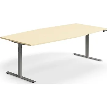 Jednací stůl Jednací stůl QBUS, výškově nastavitelný, ve tvaru sudu, 2400x1200 mm, stříbrná podnož, bříza