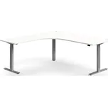 Výškově nastavitelný stůl FLEXUS, rohový, 2000x2000 mm, stříbrná podnož, bílá