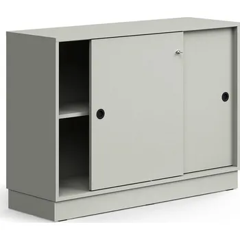 Policová skříň Skříň s posuvnými dveřmi QBUS, 1 police, sokl, úchytky, 868x1200x400 mm, světle šedá