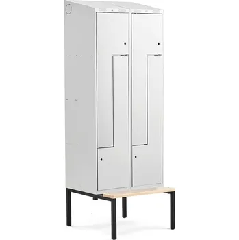 Šatní skříň Šatní skříňka CLASSIC Z, šikmá střecha, s lavicí, 2 sekce, 4 dveře, 2290x800x550 mm, šedé dveře