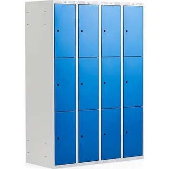 Šatní skříň Boxová šatní skříň CLASSIC, 4 sekce, 12 boxů, 1740x1200x550 mm, šedá, modré dveře