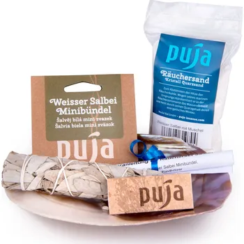 Aroma lampa Puja Vykuřovací sada - šalvěj bílá s mušlí Abalone a mořským pískem