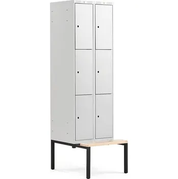Šatní skříň Boxová šatní skříň CLASSIC, s lavicí, 2 sekce, 6 boxů, 2120x600x550 mm, šedé dveře