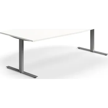 Jednací stůl Jednací stůl QBUS, T-nohy, 2400x1200 mm, tvar člunu, stříbrná podnož, bílá