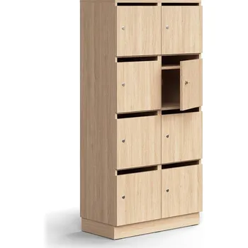 Poštovní schránka Skříň na poštu a osobní věci QBUS, 8 uzamykatelných boxů s přihrádkou, sokl, 1636x800x420 mm, dub