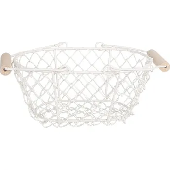 Úložný box Bílý kovový úložný košík s dřevěnými úchytkami – 20x15x9 cm