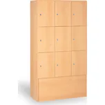 B2B Partner Dřevěná šatní skříňka S5 s odkládacími boxy, 9 boxů, 1700 x 900 x 420 mm, cylindrický zámek, buk
