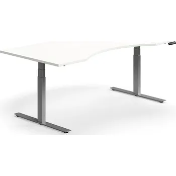 Psací stůl Výškově nastavitelný stůl QBUS, vykrojený, 2000x1000 mm, stříbrná podnož, bílá