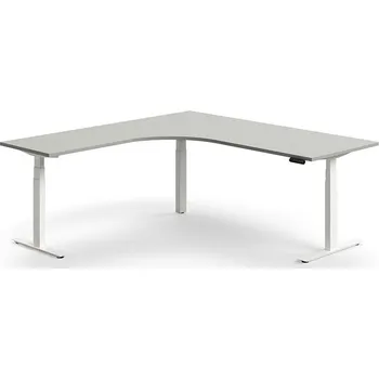 Psací stůl Výškově nastavitelný stůl QBUS, rohový, 2000x2000 mm, bílá podnož, světle šedá