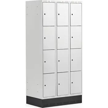 Šatní skříň Boxová šatní skříň CLASSIC, se soklem, 3 sekce, 12 boxů, 1890x900x550 mm, šedé dveře