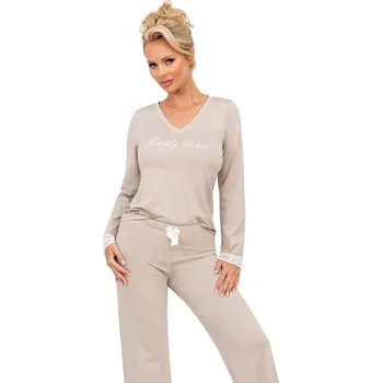 Dámské pyžamo Dámské dlouhé pyžamo Donna Simply long béžové XL Béžová