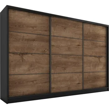 Šatní skříň Šatní skříň HARAZIA 280 bez zrcadla, se 4 šuplíky a 2 šatními tyčemi, černý mat/ dub lefkas +možnost VÝNOSU + vyzvednutí ZDARMA