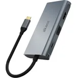 AKASA dokovací stanice 9v1 USB 3.1 Type-C / 1x USB 3.1 Type-C / 3x USB Type-A / 1x HDMI / 1x SD / 1x GLAN / 1x D-Sub