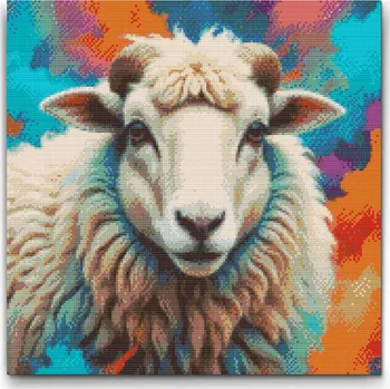 Diamantové malování Diamantové malování - Ovce v odstínech tyrkysové a oranžové Velikost: 50x50cm, Rámování: Pouze srolované plátno, Diamanty: Kulaté