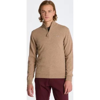 Pánské oblečení SVETR GANT SUPERFINE LAMBSWOOL HALF ZIP DK. SAND MELANGE