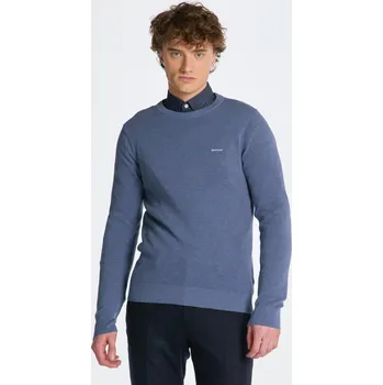 Pánský svetr SVETR GANT COTTON PIQUE C-NECK DENIM BLUE MEL
