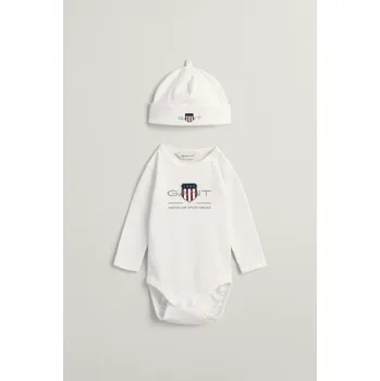Kojenecké oblečení DĚTSKÝ SET GANT ARCHIVE SHIELD BODY AND BEANIE WHITE