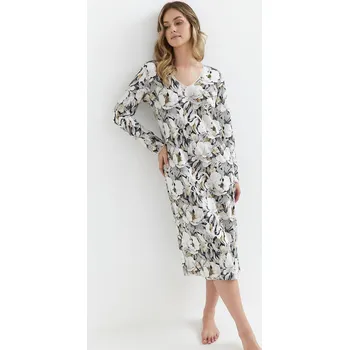 Dámská noční košile Košile Cana 414 long/r M-XL šedé květy M