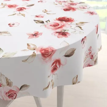 ubrus Teflonový kulatý ubrus TF-023 Červené růže na bílém Ø 40 cm