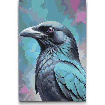 Malování podle čísel - Havran v odstínech tmavě tyrkysové Velikost: 40x60cm, Rámování: Pouze srolované plátno
