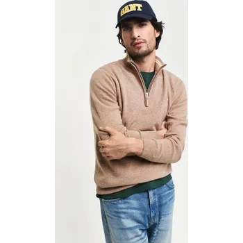 Pánský svetr SVETR GANT SUPERFINE LAMBSWOOL HALF ZIP DK. SAND MELANGE