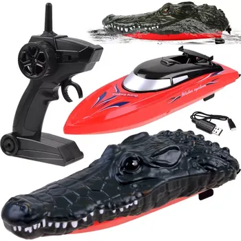 RC model lodě RC loď 2v1 s krokodýlí hlavou na dálkové ovládání – Červená
