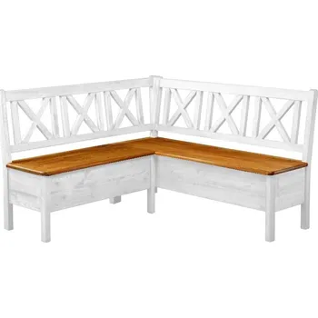 Jídelní stůl Rohová lavice WHITE HOME SIL19 z masivu Barevné provedení: Bílá patina K03 - světlý vosk K01, Rozměry: 150x210 cm (levé provedení)