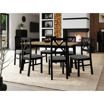 Jídelní stůl Stůl se 6 židlemi - AL43, Barva dřeva: dub artisan - L, Potah: Hygge D91, Barvy nožiček: černá MIRJAN 5903211268311