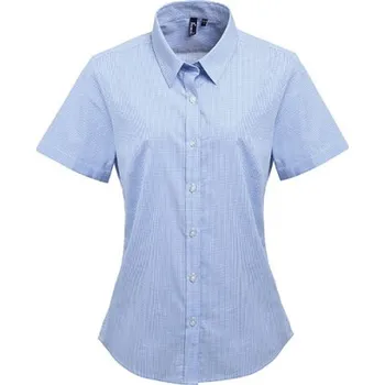 Dámská košile Premier Workwear Dámská bavlněná košile s krátkým rukávem PR321 Light Blue -ca. Pantone 7451-White XS