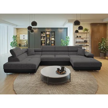 Sedací souprava Rohová rozkládací sedačka ve tvaru U Torezio Bis, Potah: ekokůže Soft 011 (černá) + Lux 06, Strana: levá MIRJAN 5903211317965